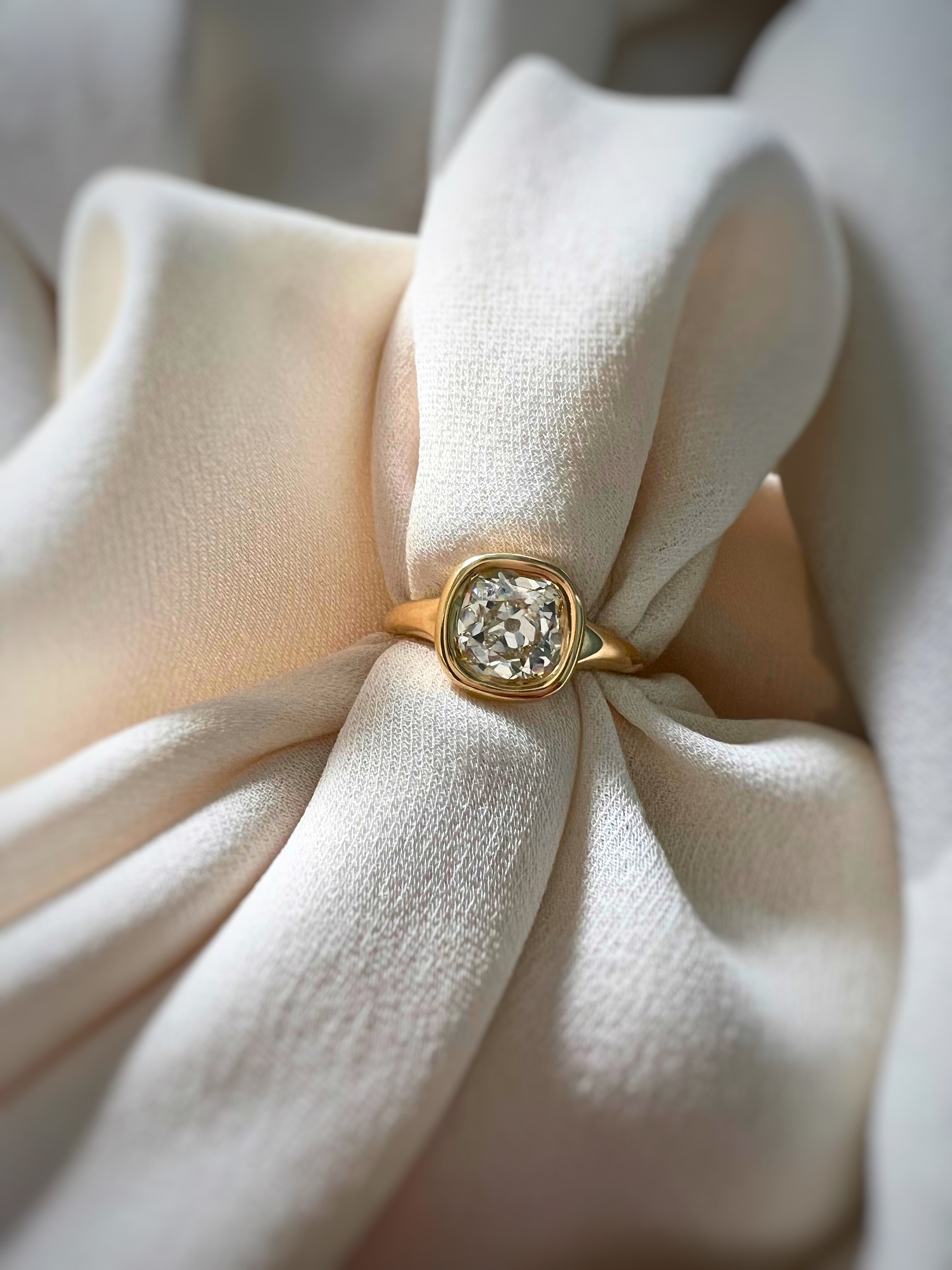 1.73 Carat Old Mine Cut Diamond Seraph Engagement Ring