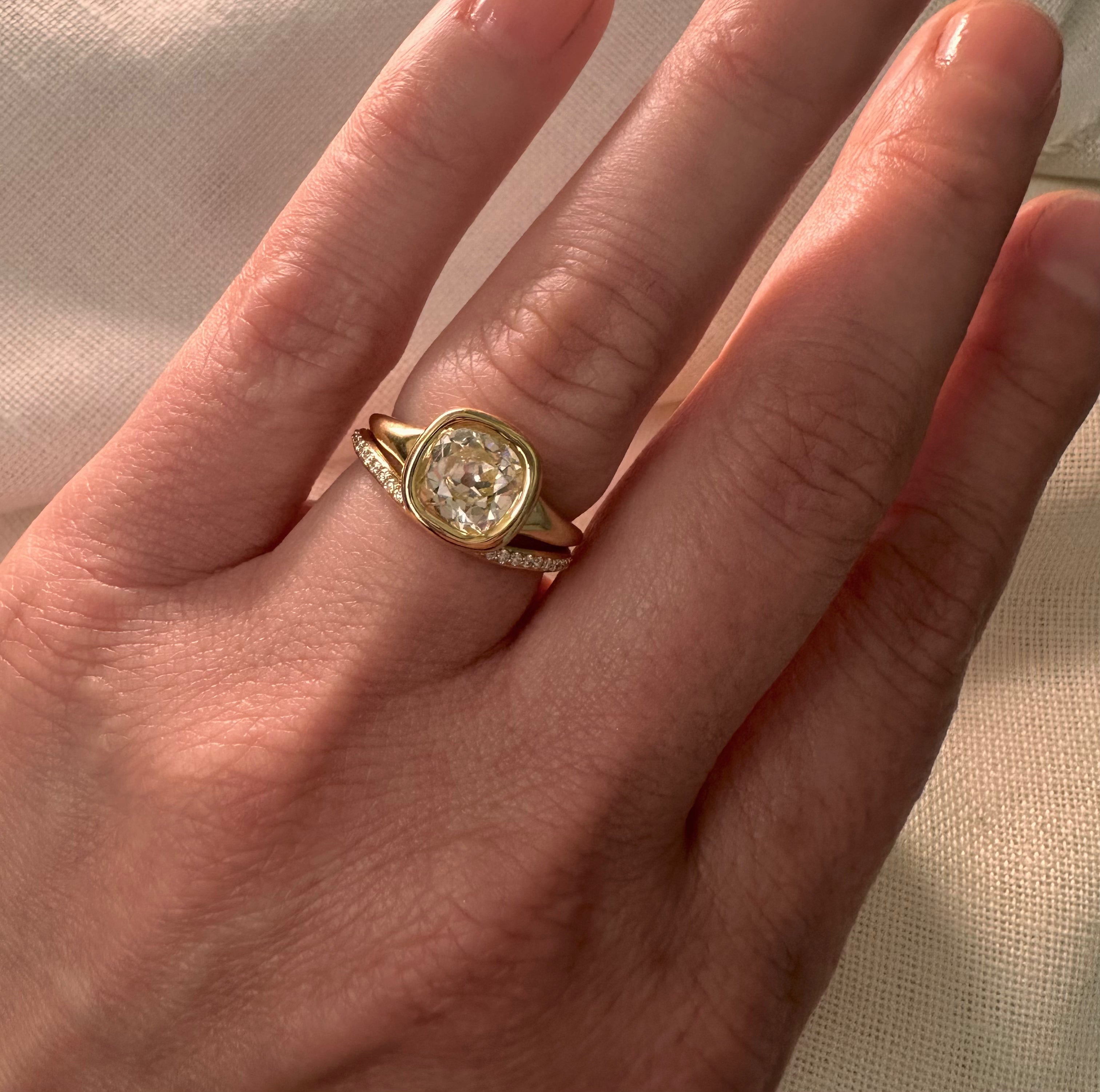 1.73 Carat Old Mine Cut Diamond Seraph Engagement Ring